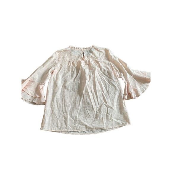 LOFT SOFT PEACH & WHITE CROCHET YOKE BELL SLEEVE COTTON BLOUSE XS - Picture 2 of 11